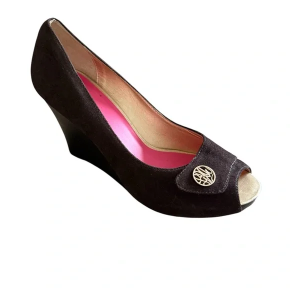 Lilly Pulitzer Brown Suede Peep Toe Wedges - Picture 1 of 12